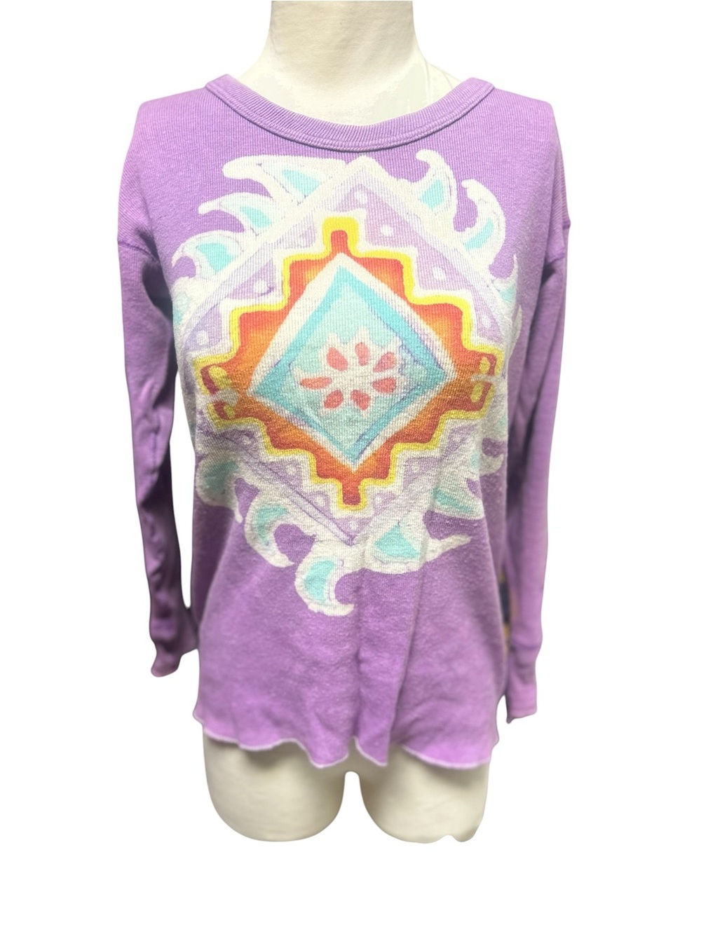 Vintage 70s 80s purple batik thermal top Size Small